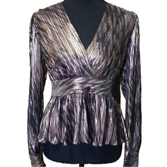 🆕 BCBG Maxazria Metallic Top Blouse Large - Picture 7 of 7